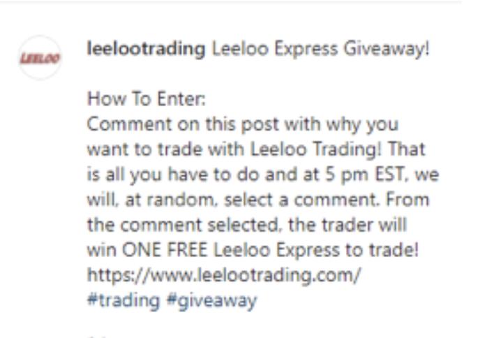Leeloo Trading Instagram caption